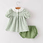 Rylee Faith Designs - Fall Halloween & Thanksgiving Applique Plaid Girls Bloomers Romper Set
