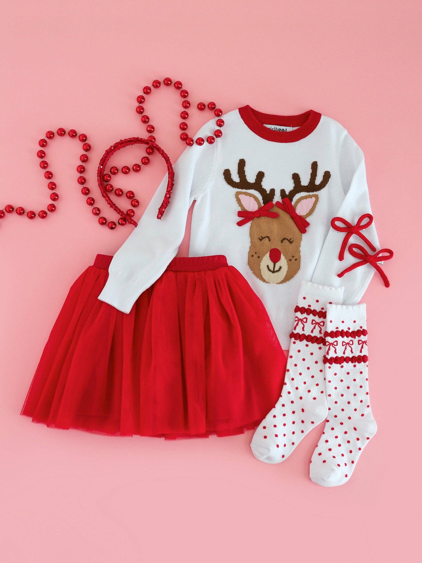 Little Stocking Co. - Red Bow Scalloped Knee Socks
