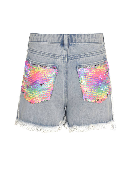 Hannah Banana , Baby Sara - DENIM SHORTS W/ SEQUIN DISTRESS