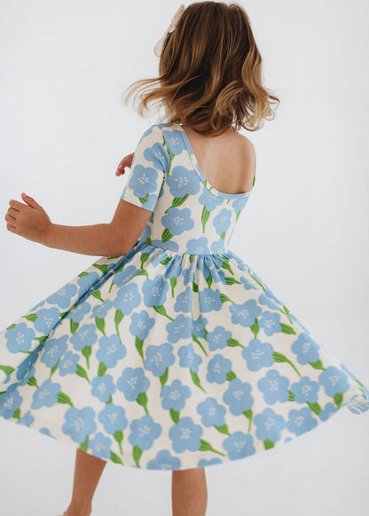 Good Apples Kids - Short Sleeve Twirl Dress in Blue Garden Pre-sale