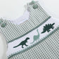 Green Gingham Dinosaur Smocked Shortalls