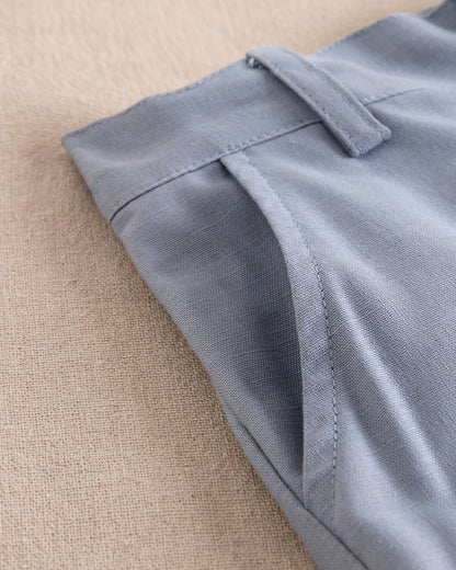 Dadati - Dark pastel blue linen boy's Bermuda shorts