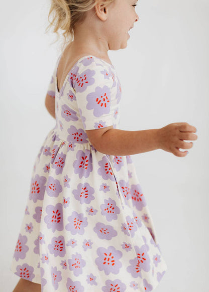 Good Apples Kids - Short Sleeve Twirl Dress in Lavender Blooms Pre-sale