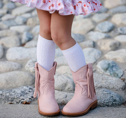 Little Stocking Co. - White Cable Knit Knee High Socks