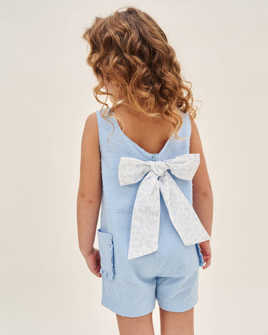 Dadati - Blue plumeti girl's romper with maxi bow