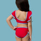 RuffleButts + RuggedButts - Girls Vintage Red Crochet Detail Butterfly Tankini 2-Piece Swimsuit