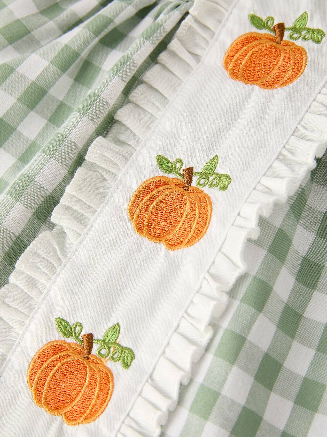 Rylee Faith Designs - Fall Halloween & Thanksgiving Applique Plaid Girls Bloomers Romper Set