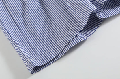 Lil Cactus - White Shark Smocked Tee and Navy Stripe Shorts Set