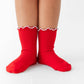 Little Stocking Co. - Ribbed Lettuce Trim Midi Socks - Red/White