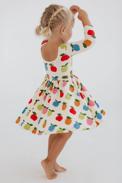 Good Apples Kids - 3/4 Sleeve Twirl Dress in Apples