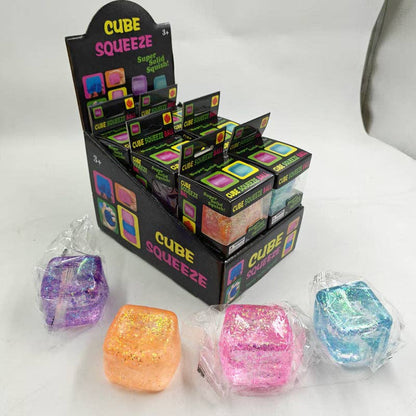 Liffy - Glitter Cube Squishy Soft Stress Relief Toy Sparkle Squeeze