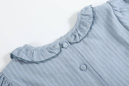 Lil Cactus - Light Blue Pinstripe Smocked Ruffle Dress