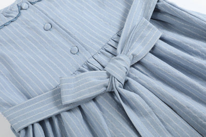 Lil Cactus - Light Blue Pinstripe Smocked Ruffle Dress