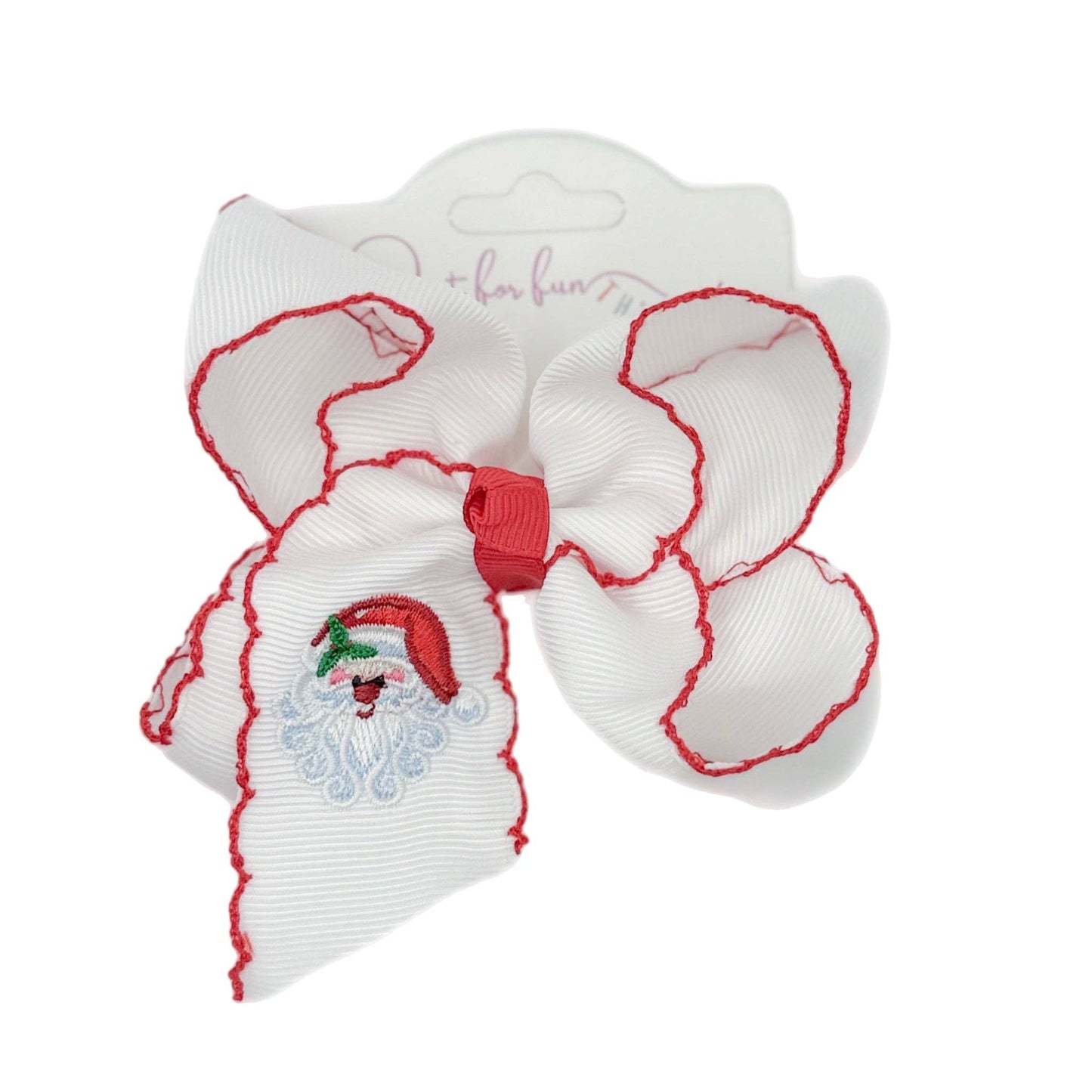 Just For Fun Threads - Santa Embroidered Moonstitch Hair Bow