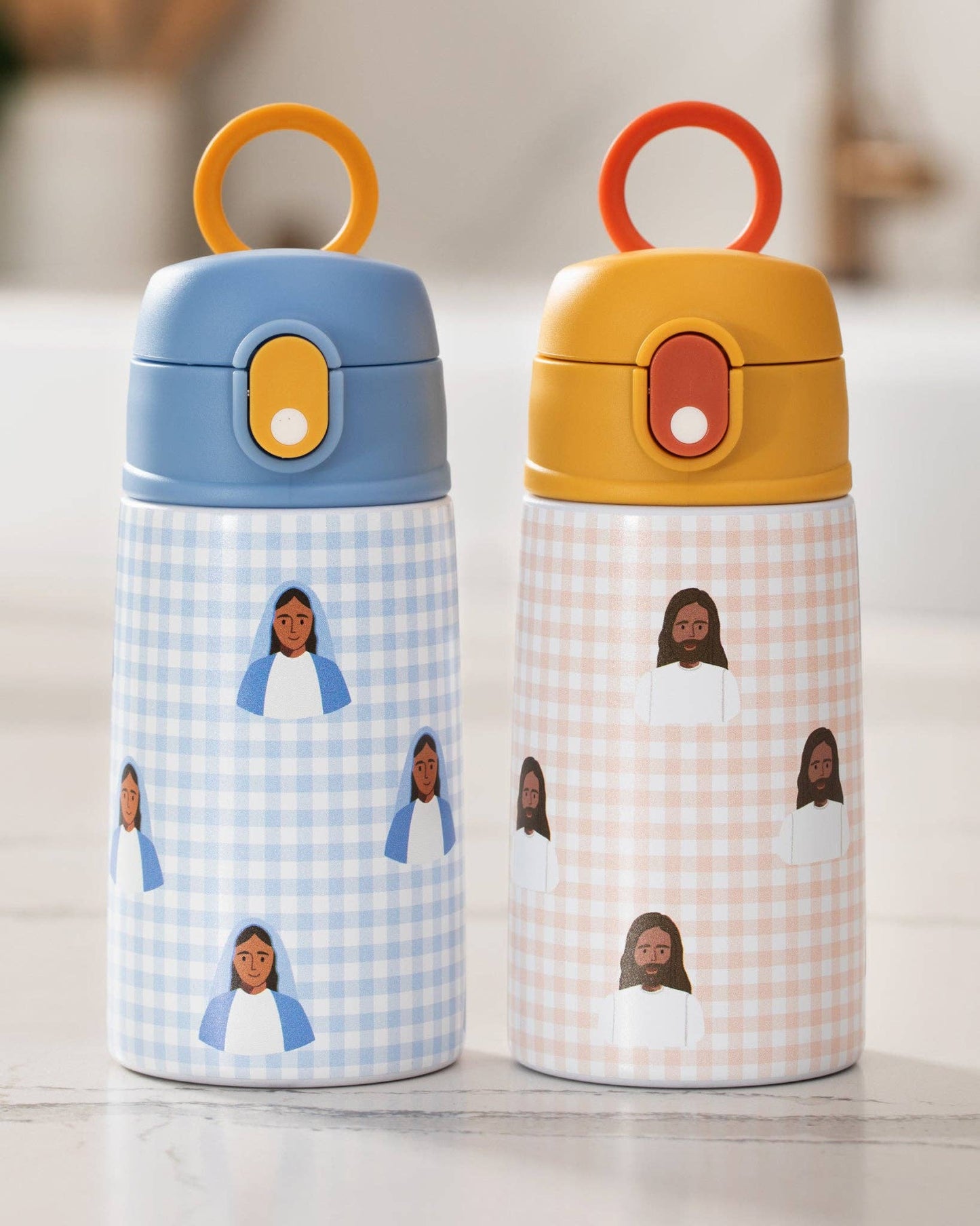 Be A Heart - Pink Gingham Jesus Water Bottle – 13.5oz Stainless Steel