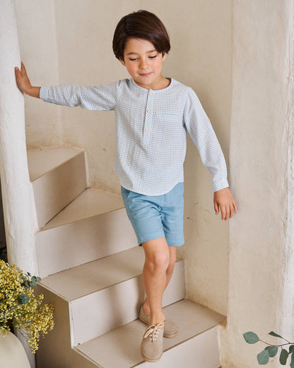 Dadati - Pastel blue checkered boy's shirt
