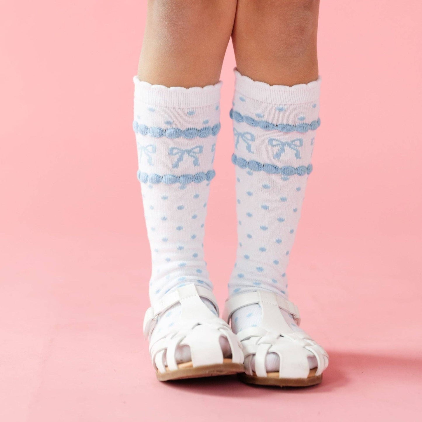 Little Stocking Co. - Blue Bow Scalloped Knee Socks