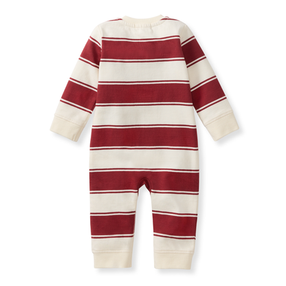 Burt's Bees Baby - Rugby Peace Stripe Baby Boy Jumpsuit - Brick Red