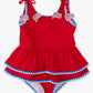 RuffleButts + RuggedButts - Girls Vintage Red Crochet Detail Peplum One Piece Swimsuit