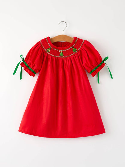 Rylee Faith Designs - Christmas Girls Dress : Adorable Green Christmas Tree Embroidery