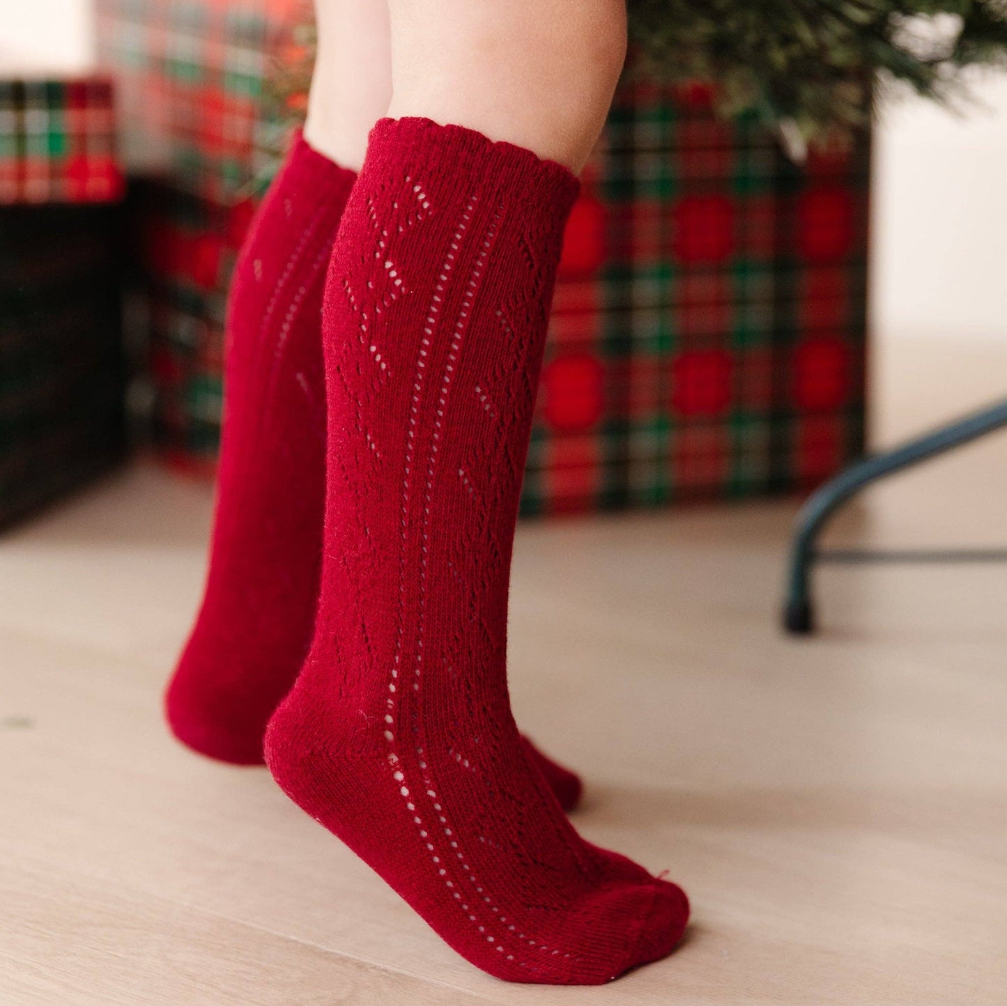 Little Stocking Co. - Scalloped Fancy Knee High Socks - Crimson