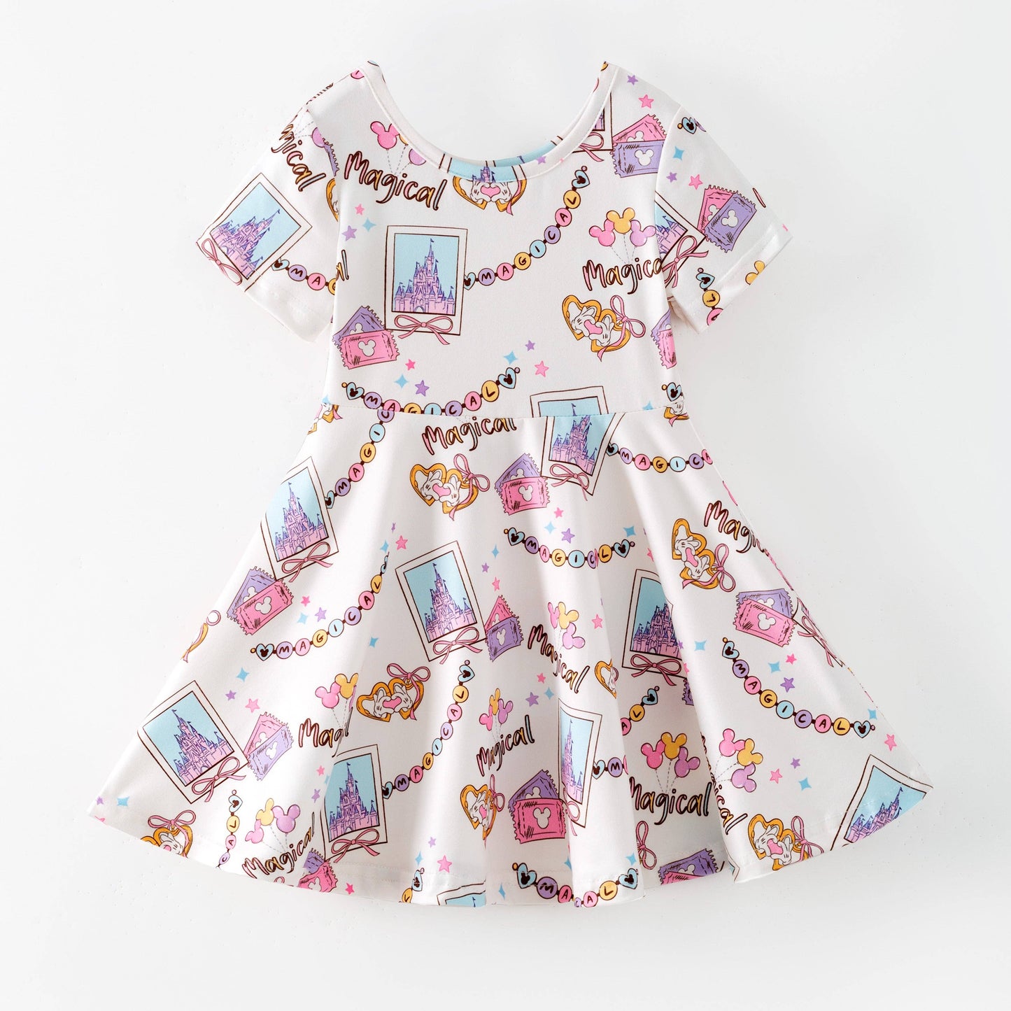 Auraquise - Girls Summer Cartoon Cute Magical Printed Party Outfits