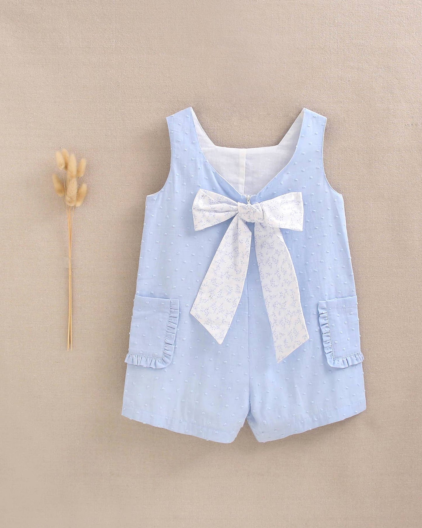 Dadati - Blue plumeti girl's romper with maxi bow