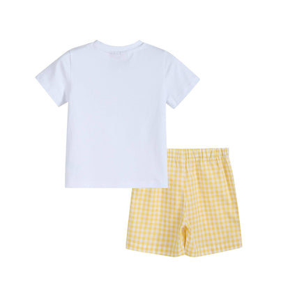 Lil Cactus - Yellow Gingham Lemon Smocked Shirt and Shorts Set