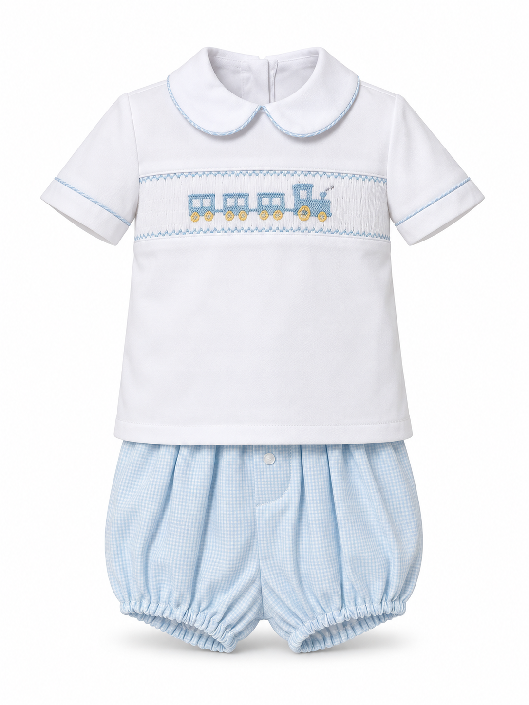 Lt.blue check knit boy's diaper set