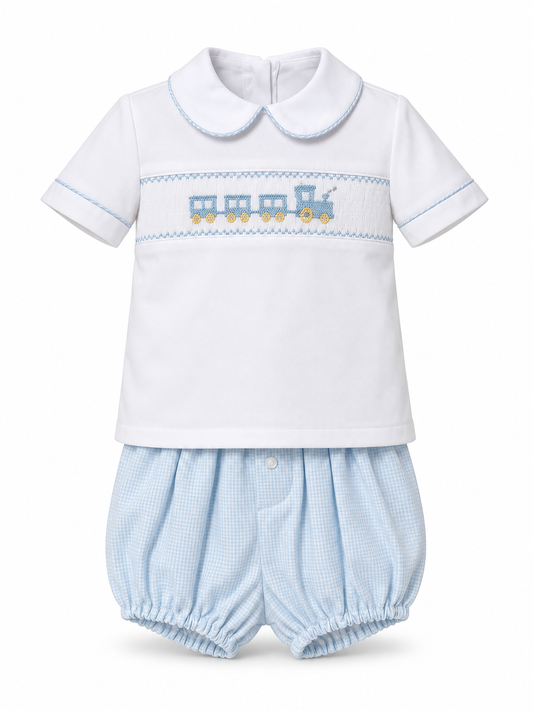 Lt.blue check knit boy's diaper set