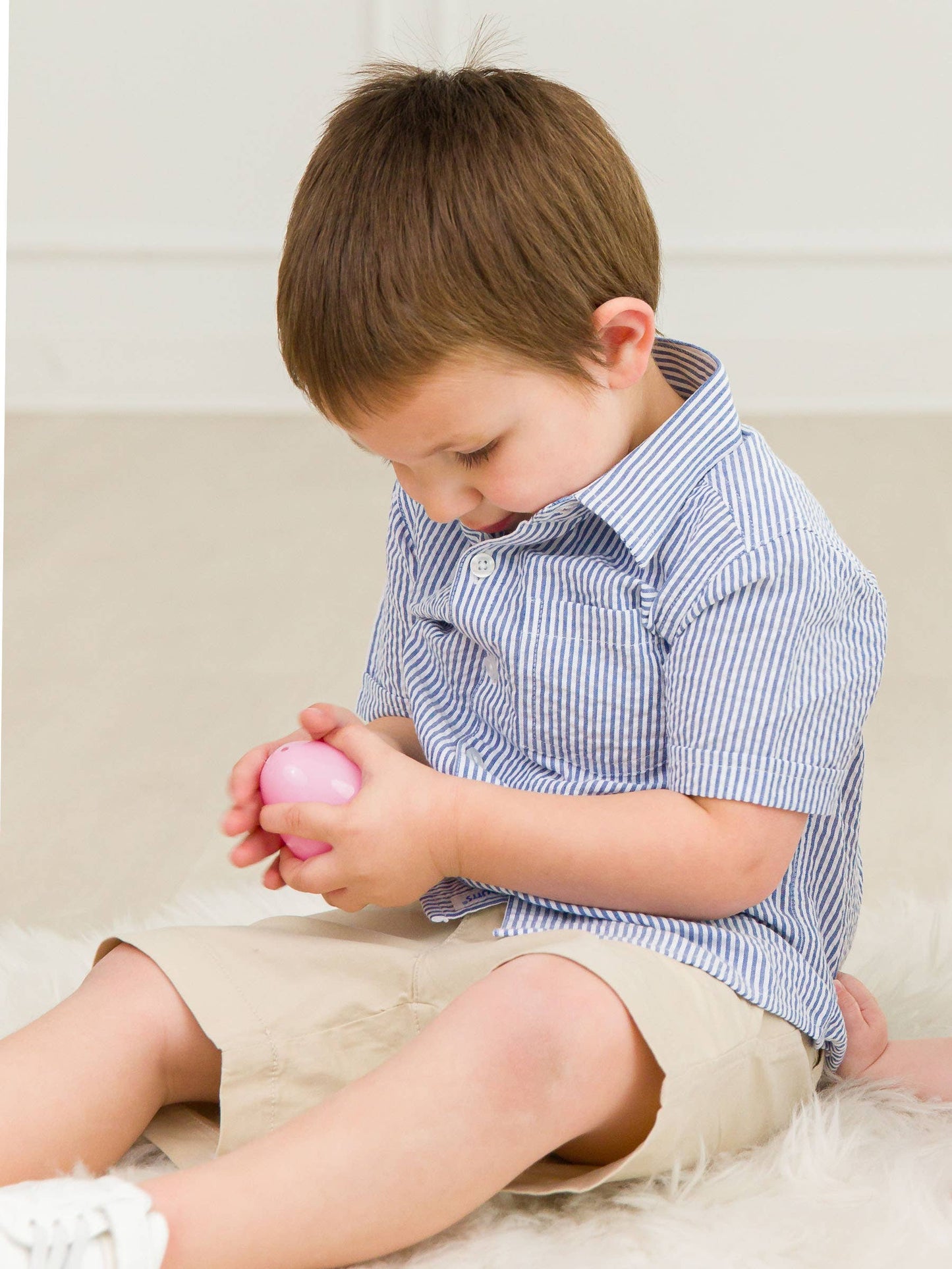 Boys Classic Blue Seersucker Short Sleeve Button Down Shirt