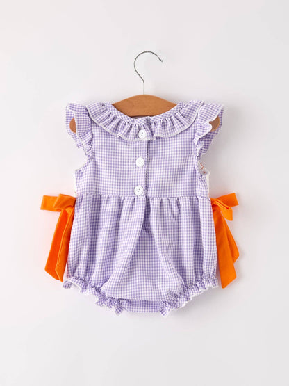 Rylee Faith Designs - Fall Halloween Purple Balloon Pumpkin Cat Smock Embroidery Baby Girl Romper