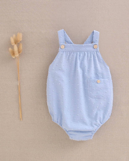 Dadati - Baby boy blue plumeti romper with crossed straps