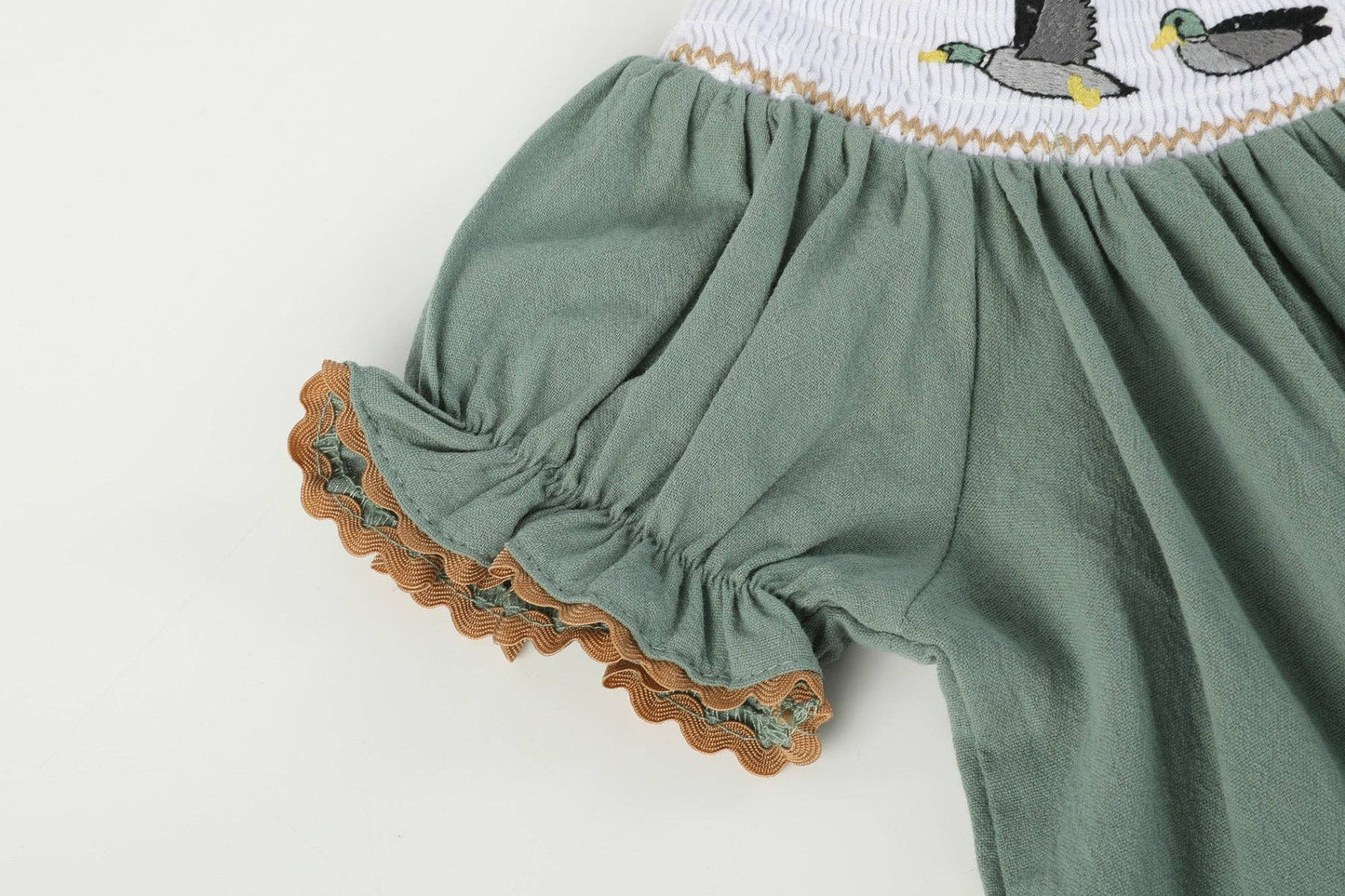 Lil Cactus - Sage Green Mallard Smocked Bishop Dress