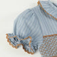 Lil Cactus - Blue Pinstripe Brown Smocked Ruffle Collar Dress