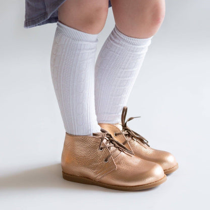 Little Stocking Co. - White Cable Knit Knee High Socks