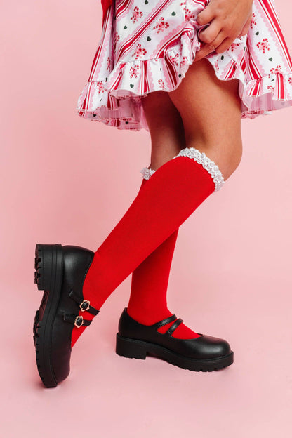 Little Stocking Co. - Santa Baby Lace Top Knee High Socks