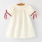 Rylee Faith Designs - White Christmas Girl's Dress: Delicate Embroidery with Red Bow Details