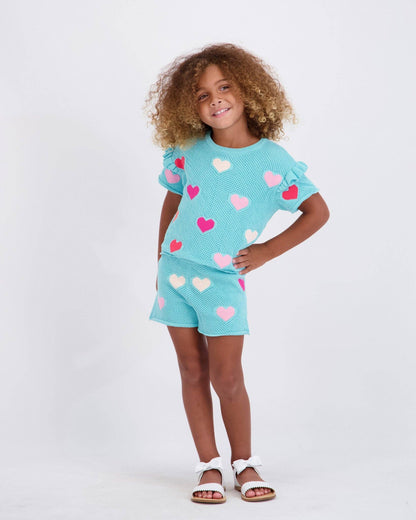 Andy & Evan - Girls Heart Crochet Set | Aqua Hearts
