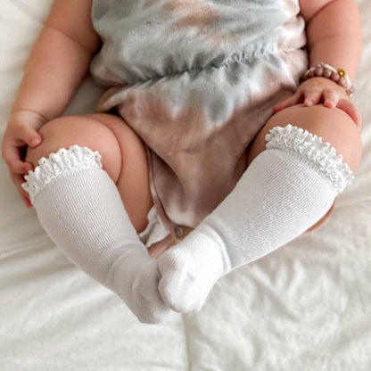 Little Stocking Co. - White Lace Top Knee High Socks