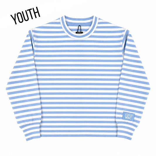 Girlie Girl Originals - KD-MC-STRIPE MONOCHROME PATCH YOUTH LONG SLEEVE TOP-LIGHT BLUE