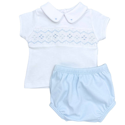 Ethan Smocked Diaper Cover Set - Light Blue