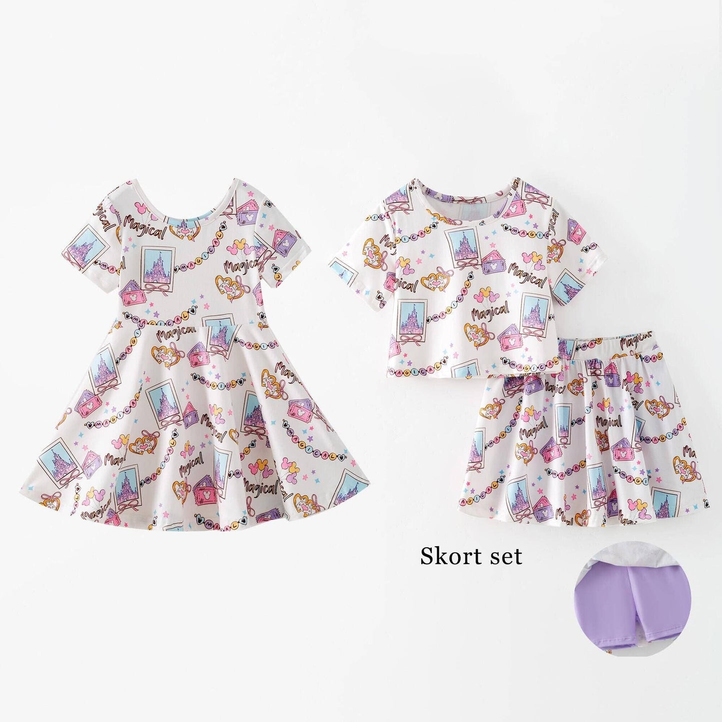 Auraquise - Girls Summer Cartoon Cute Magical Printed Party Outfits