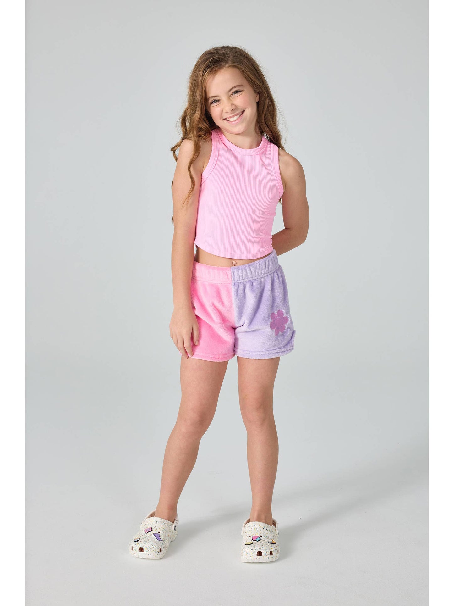 Iscream - Rose Cropped Ribbed Racerback Tank Top (Youth S/M (7-10))