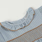 Lil Cactus - Blue Pinstripe Brown Smocked Ruffle Collar Dress