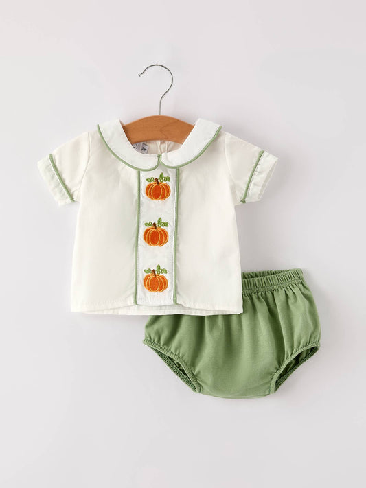 Rylee Faith Designs - Fall Halloween&Thanksgiving Applique Boys Bloomers Romperset