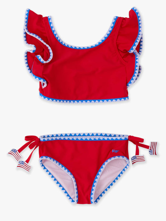 RuffleButts + RuggedButts - Girls Vintage Red Crochet Detail Butterfly Tankini 2-Piece Swimsuit