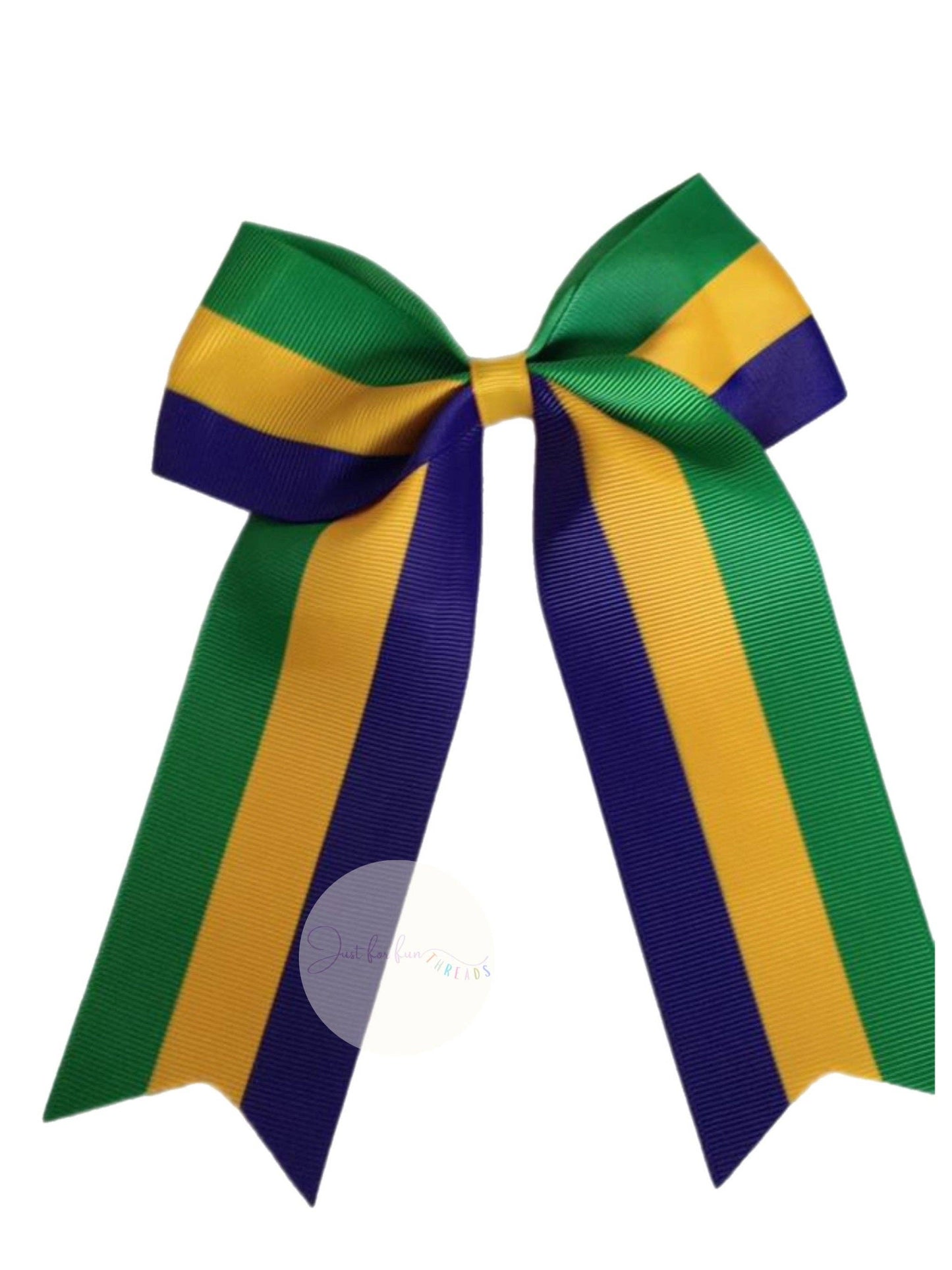 Just For Fun Threads - Mardi Gras Stripe Long Tail Hair Bow