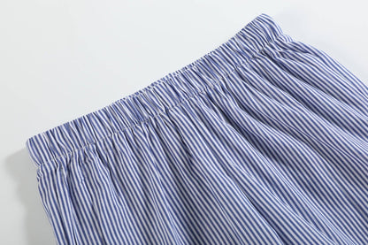 Lil Cactus - White Shark Smocked Tee and Navy Stripe Shorts Set