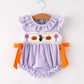 Rylee Faith Designs - Fall Halloween Purple Balloon Pumpkin Cat Smock Embroidery Baby Girl Romper